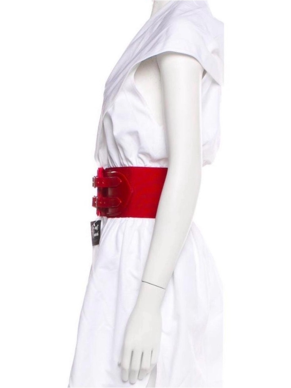 ALAIA White Hooded Dress with Red Waist Belt - Picture 5 of 6